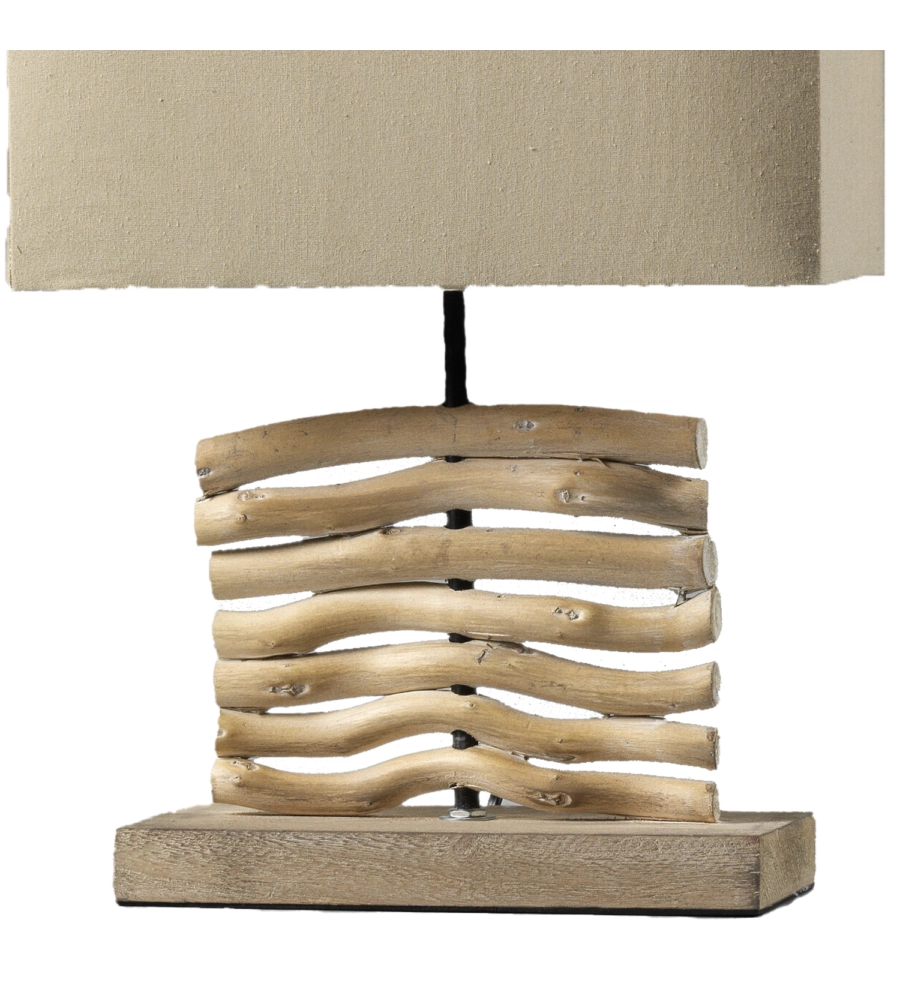 LAMPADA DA TAVOLO "MARICA" IN LEGNO E STOFFA, E27